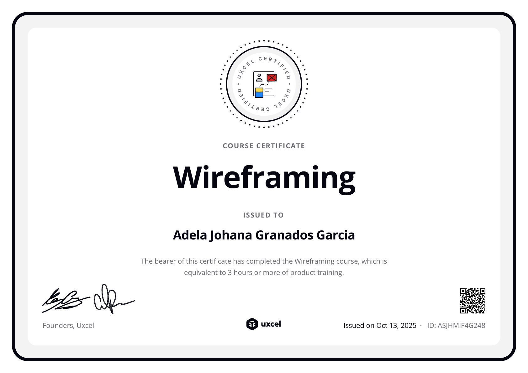 Adela Johana Granados Garcia's certificate